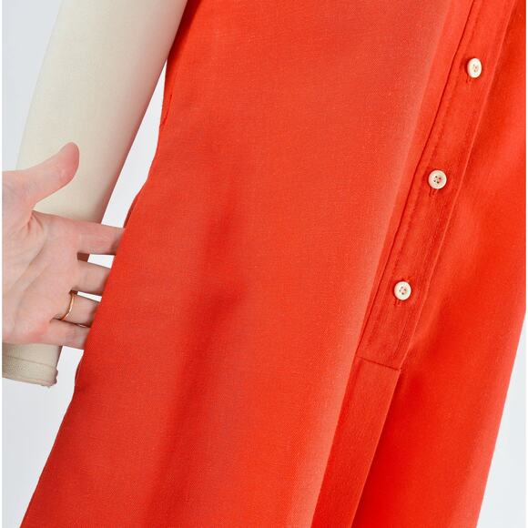 Vintage 70s Red Short Sleeve A-line Midi Tunic Shift Dress with Pockets M - Picture 6 of 8